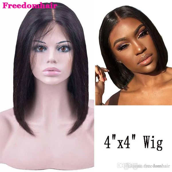

4x4 закрытие парик бразильский кружева фронт человеческих волос парики прямые парики для женщин предварительно сорвал с волосами ребенка рем, Black;brown