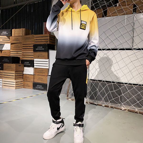 

мужской дизайнер осень повседневный костюм молодежный прилив пуловер свитер костюм из двух частей костюм, White;black