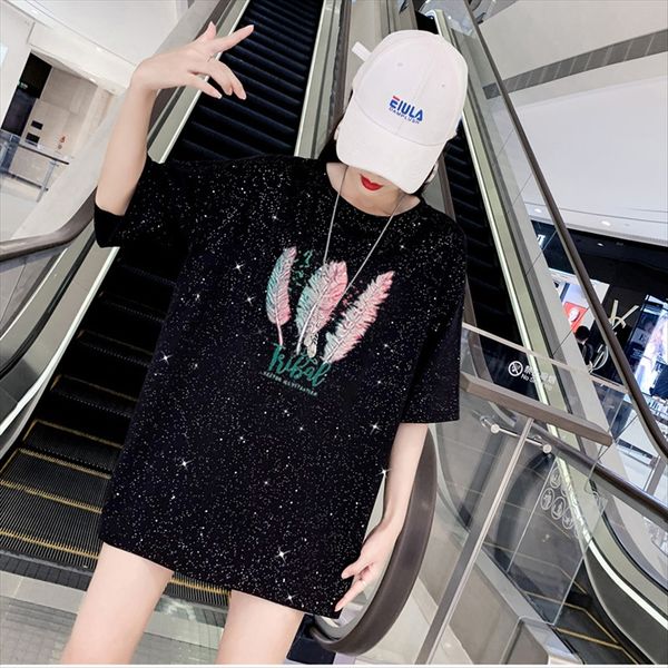 

fat mm200 jin short-sleeved t-shirt women's large size midi 2020 t-shirt loose half-sleeve top, White