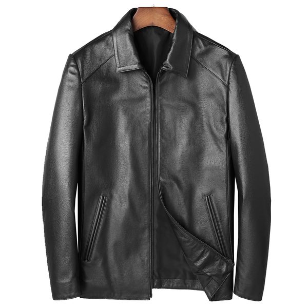 

sales men cowhide genuine leather jacket gentlemen formal genuine leather jacket spring autumn clothing fur overcoat, Black