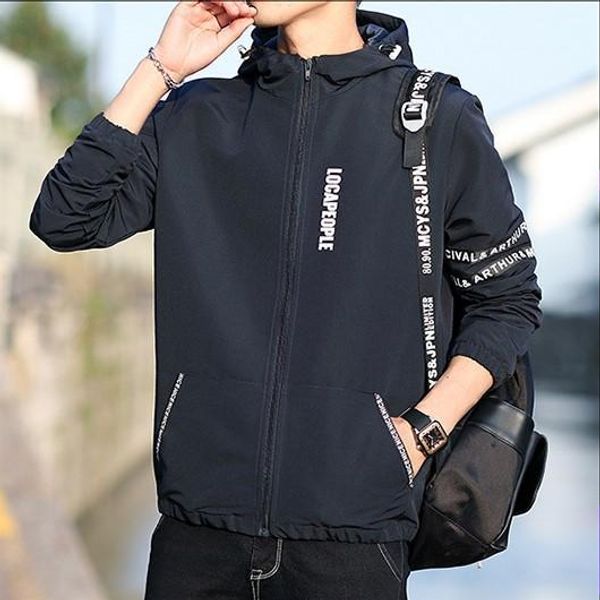 

hooded mens outerwear spring windbreaker fashion pocket letter printed zipper male clothing mens designer jackets long sleeve, Black;brown