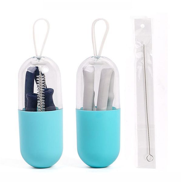 

collapsible straws reusable silicone straws with case bpa-folding drinking straws with cleaning brush for travel