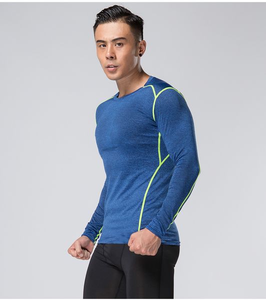 

2019 hamek men compression base layer tights sports soccer basketball pants gym fitness long sleeve bodybuilding gym t-shirt, Gray;blue