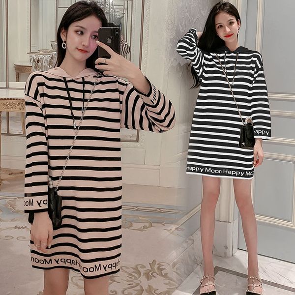 

hooded 2019 new korean student bf loose knit dress, Black;gray