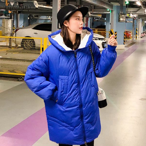 

2018 new winter jacket women hooded blue long parka coats female long sleeve thick warm snow wear jacket coat mujer quilted, Black