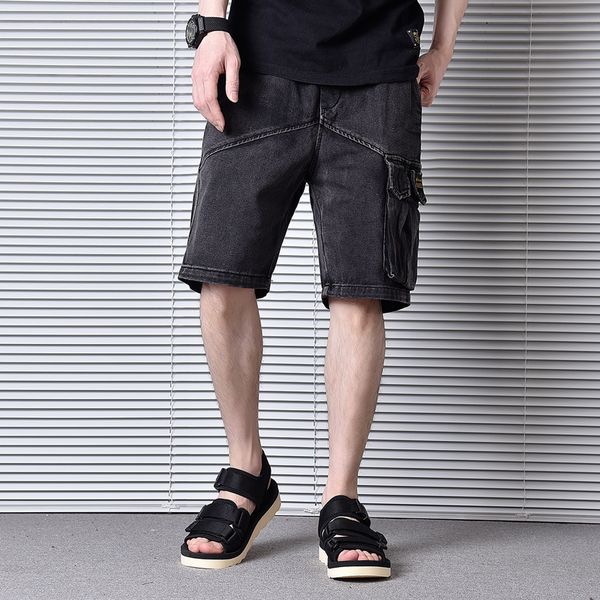 

2020 новая мода vintage мужские джинсы шорты сыпучие fit мульти карманы denim cargo shorts лето дизайнер hip hop короткие джинсы мужчины, Blue