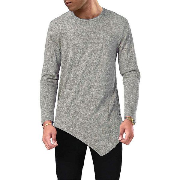 

mens designer irregular t-shirt autumn spring fashion o-neck tees long sleeved basic, White;black