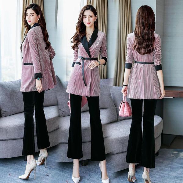 

женщины 2 шт комплект весна и осень женщины 2020 новый костюм профессиональный костюм мода брюки темперамент 2 шт комплект, White