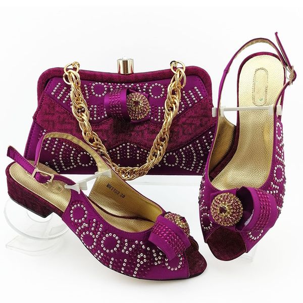 

elegant magenta color african medium heel shoes and evening handbag set for wedding/party mm1103 heel height 4cm, Black