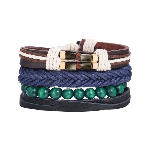 

jinwateryu vintage leaf feather multilayer leather bracelet men fashion braided handmade star rope wrap & bangles male gift, Black