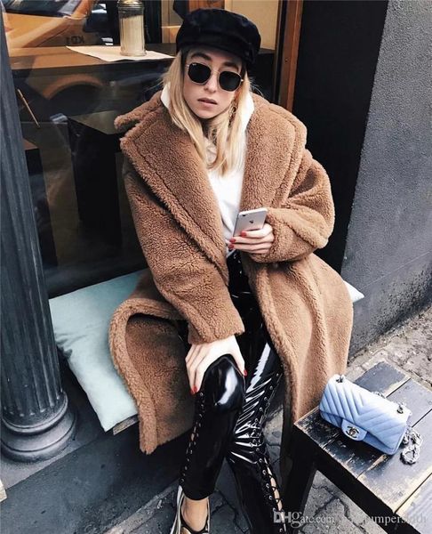 

women fashion designer new european and american wind long style thick lapel lamb coat casual women apparel, Black