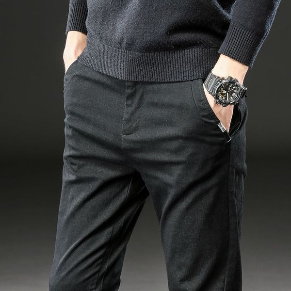 

2020 brand pants men casual elastic long trousers male cotton lattice straight gray work pant men's autumn large size 28-38, Black