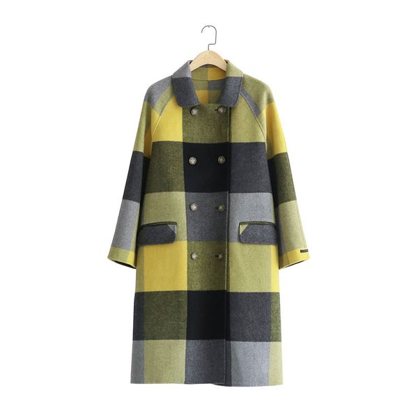

women's handmade double-sided korean plaid wool coat autumn and winter version of the long woolen coat, Black