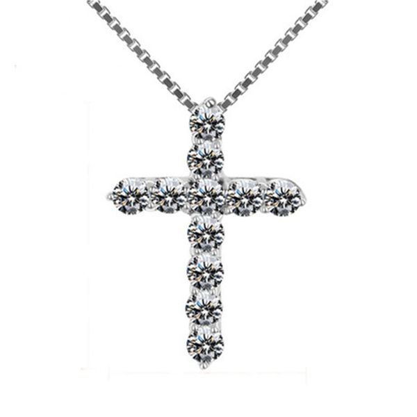 

new style s925 sterling silver inlaid zircon cross pendant fashion wild necklace for women