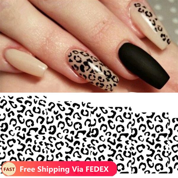

leopard nail art water transfer stickers decals animal charm diy full wrap slider manicure decoration accessory, Black