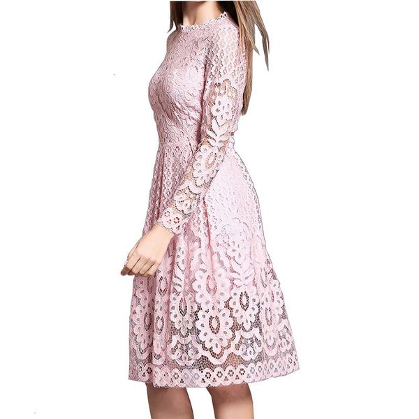 

женская одежда длинные платья высокого качества женщин богемского белого шнурка осени вязания повседневный длинным рукавом розовый белый чер, Black;gray