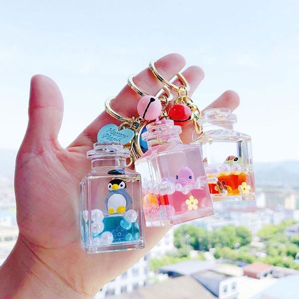 

1 pcs marine life quicksand bottle keychains bag keyring car trinket lovely pendant accessories creative fashion, Silver