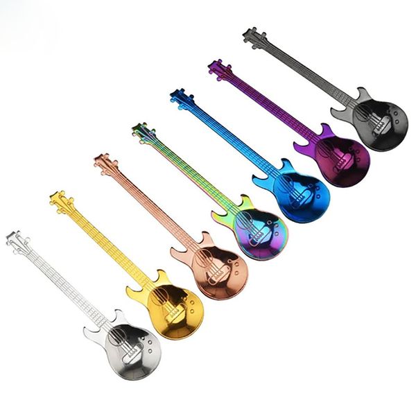 

stainless steel spoon coffee guitar shape music theme tea stirring spoon small ice cream dessert scoop creative flatware