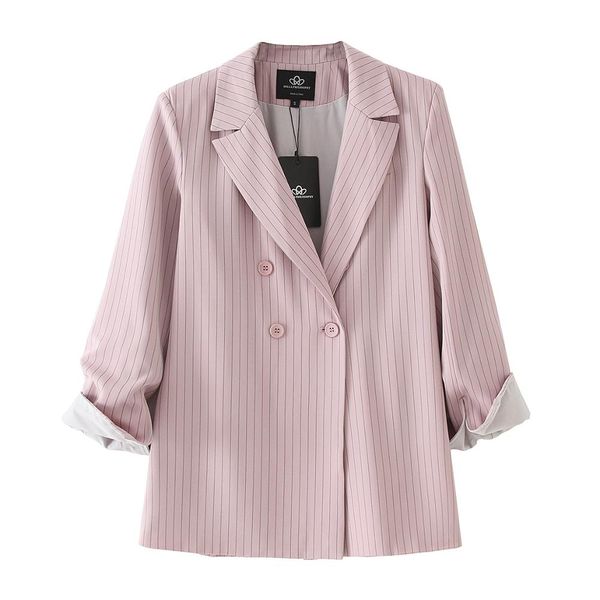 

bella philosophy women spring summer striped pink blazer thin jacket turn down collar female blazer casual office ladies suit, White;black