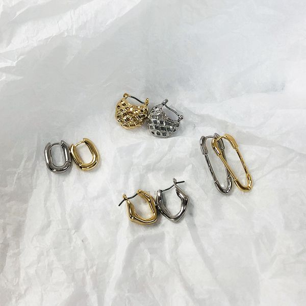 

peri'sbox 5 designs mini o shape hoop earrings irregular textured geometric earrings for women minimalist safety pin, Golden;silver