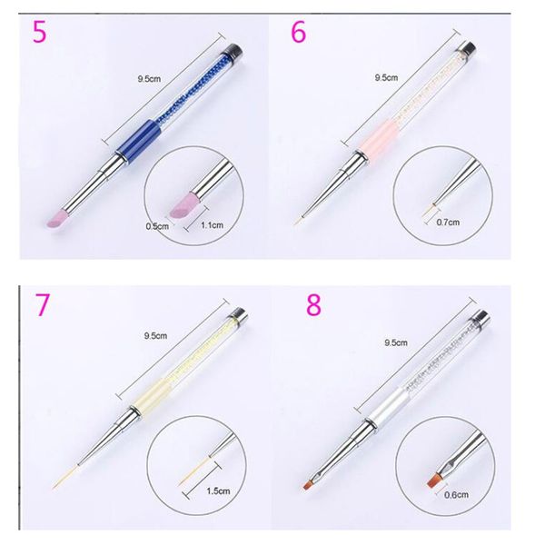 

1pcs nail art paint rrush set acrylic liquid powder gel polish extension carving liner flower petal 3d image draw dot peng pen r, Silver