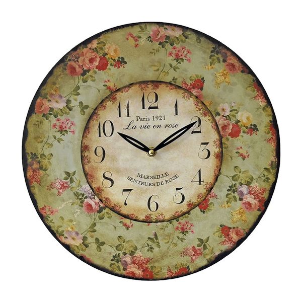 

pastoral round shape wall clock retro household bedroom living room decor hanging wall clock bar decoration without battery