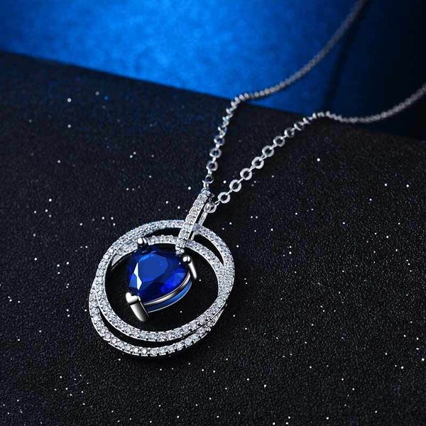 

trendy blue heart-shaped crystals zircon designer necklace pendant with chain for girls&lady jewelry, Silver