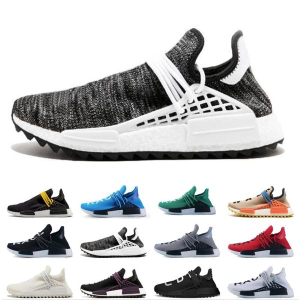 

2019 New Human Race trail Running Shoes Men Women Pharrell Williams HU Runner Yellow Black White Red Green Grey blue sport runner sneaker