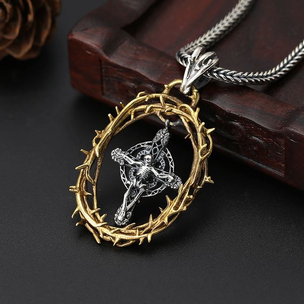 

punk retro creative cross skull jesus pendant 100% real 925 sterling silver jewelry men women necklace pendant 2019 new jewelry