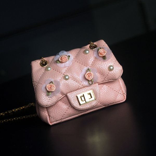 

raged sheep mini children's shoulder crossbody bag chain bag girl flower princess handbag baby fashion small kids coin purses, White