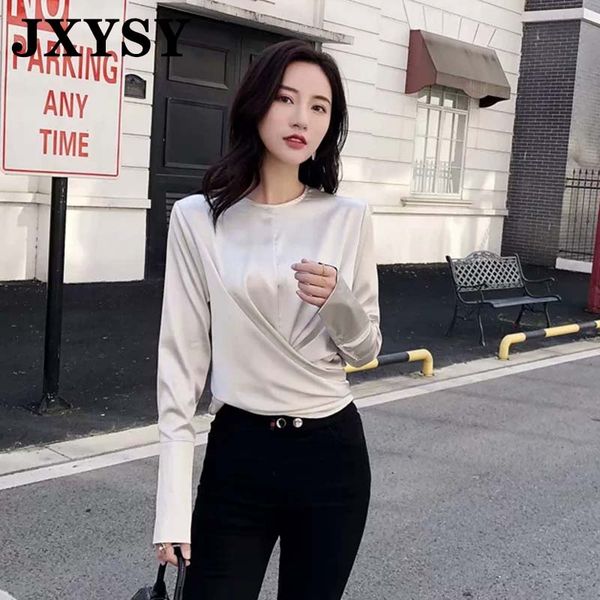 

jxysy women blouse shirt elegant o-neck sash bow tie puff sleeve blusas mujer de moda 2020 shirt womens and blouse, White