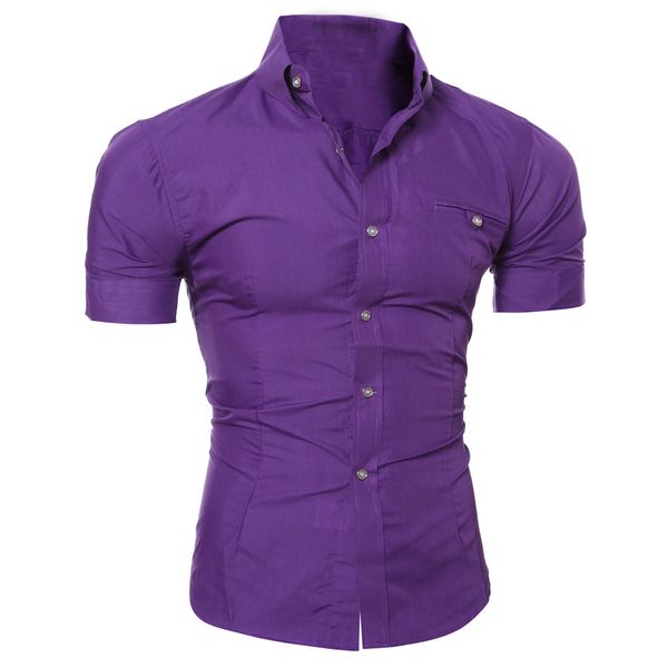 

men shirt slim fit short sleeve stylish formal men casual short sleeve shirts buttons clothing solid plus size d#, White;black