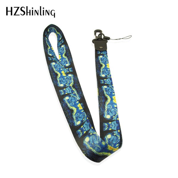 

2019 van gogh painting starry night sunflower lanyard for key phones keychains the kiss gustav klimt usb badge holder key strap, Silver
