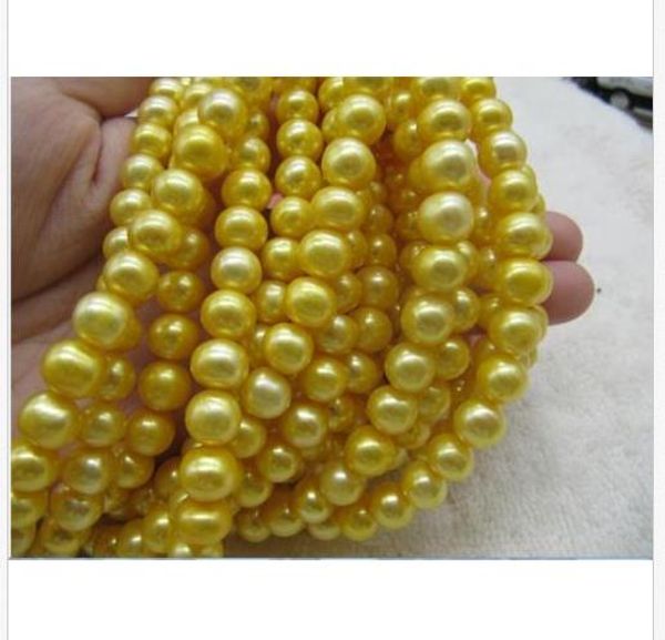 

new 8-9mm real south sea yellow pearl necklace 100'' 14k gold, Silver