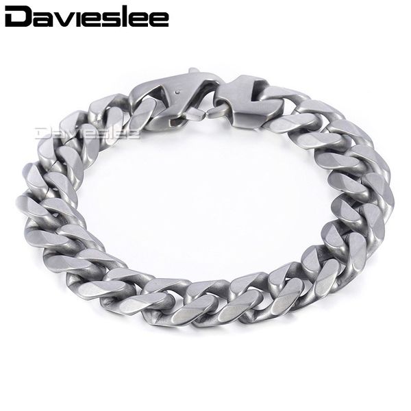 

davieslee mens chain matte brushed polished bracelet 316l stainless steel cut curb cuban link silver color 15 mm lhbm109, Black