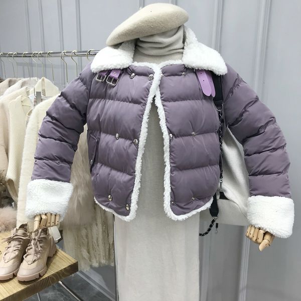 

ewq]2019 autumn new full sleeve thick warm winter coats stand collar lamb fur coat korean style loose cotton-padded coats ql896, Black