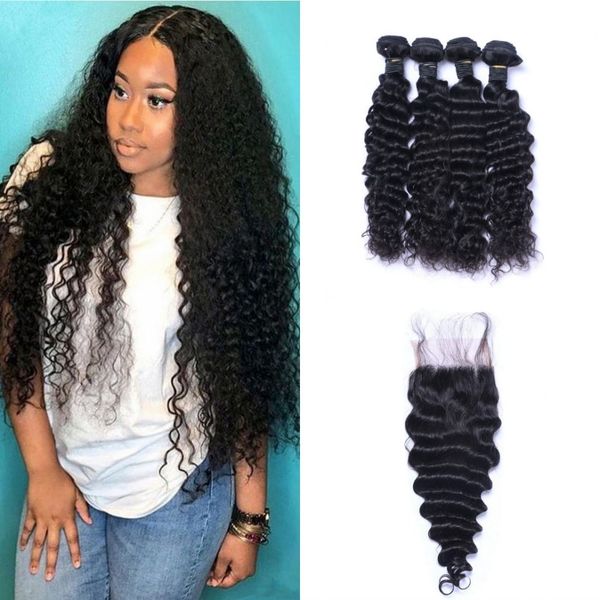 2019 Deep Wave Bundles With Closure Indian Hair Weave 4
