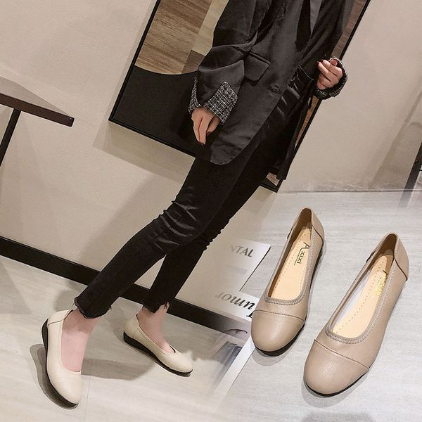 

2020 spring new style pu leather flats women shoes large size 4.5-.5 casual flats women loafers, Black