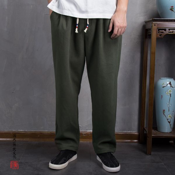 

mixcubic 2019 autumn winter korean style drawstring warm thicken linen pants men casual loose plus velvet linen pants men,m-4xl, Black