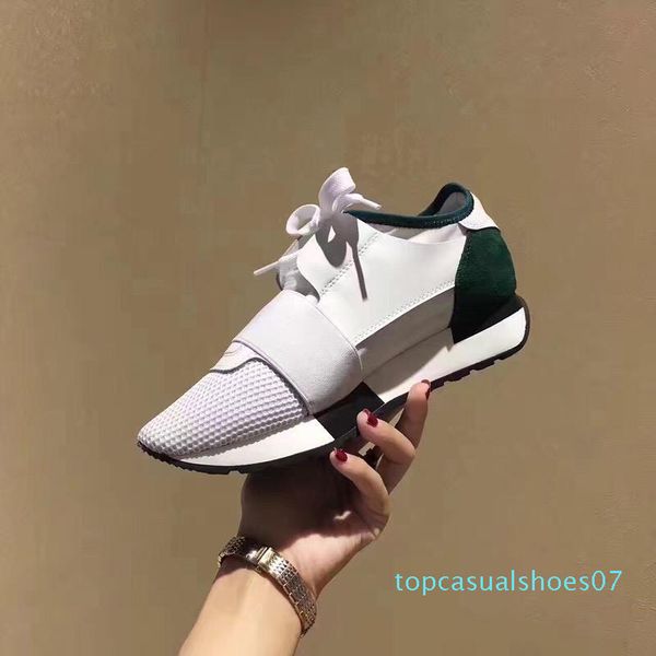 

2019 luxury design brand designer genuine leather men sneakers mens race runners women skateboard shoes white sole womens hundred t07, Black