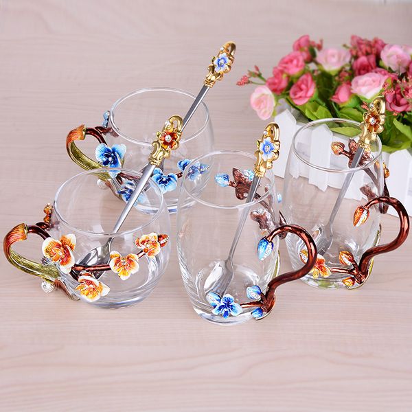 

europe creative enamel glass cups blue applique crystal cup tea the tall and short cups and mugs wedding gift home drinking ware