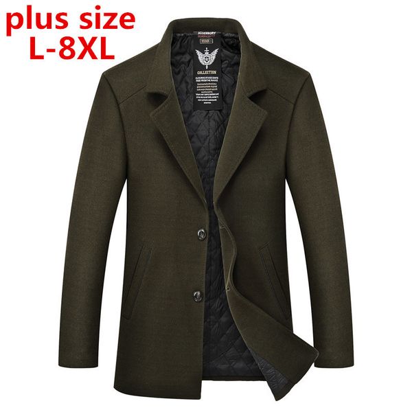 

new plus size 8xl 7xl winter mens long coats men's woolen jackets cashmere coat business casual wool & blends jacket overcoat, Black