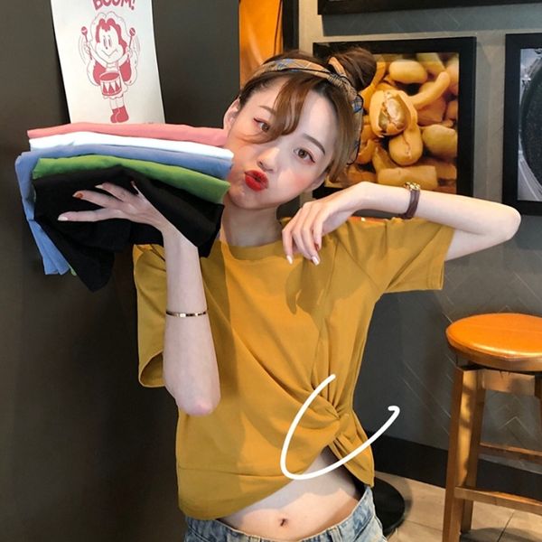 

season 2020 underwear t-shirt underwear solid color high waist slim design short navel short-sleeved t-shirt female ins fashion, White