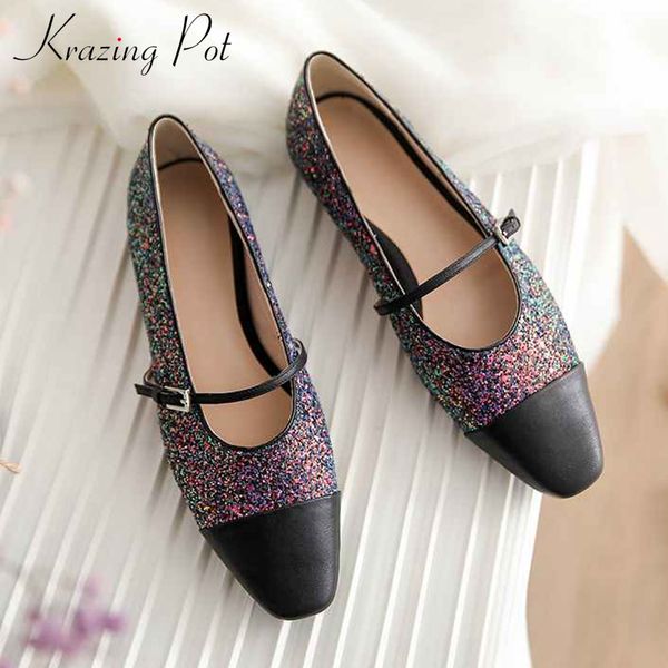 

krazing pot mixed colors shiny gorgeous flat with shoes buckle straps round toe fashion streetwear dating autumn women shoes l32, Black