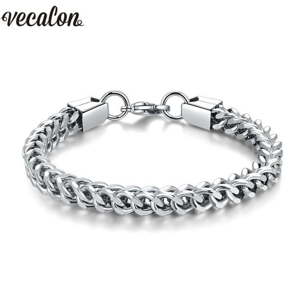 

vecalon hiphop 316l stainless steel bracelet for men 20cm huge heavy silver color bracelets punk rock jewerly width select, Black