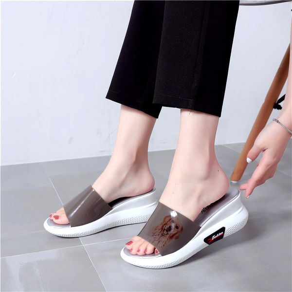 

2020 slippers of fish women home summer beach ourdoor slides ladies slipers platform mules shoes woman flats zapatos de mujer, Black