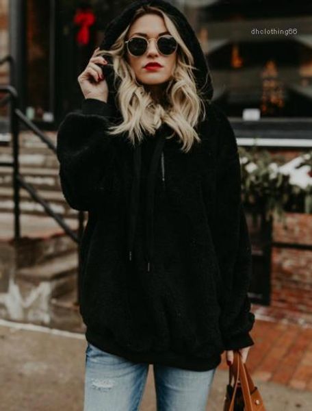 

шинели с капюшоном толстовки женщины толстовка с длинным рукавом с капюшоном сплошной цвет женщин свитер velvet куртка теплая top, Black