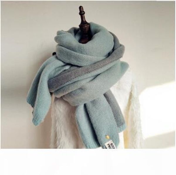 

pineapple staples imitation cashmere long scarves women's fresh style winter thick scarves contrast color wool scarves for sale, Blue;gray