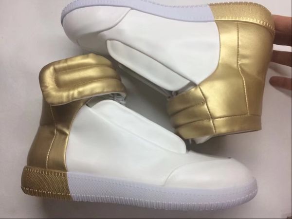 

men's fashion boot designer sneakers kanye west high patent genuine leather casual shoe men flat shoes sneakers whit box, Black