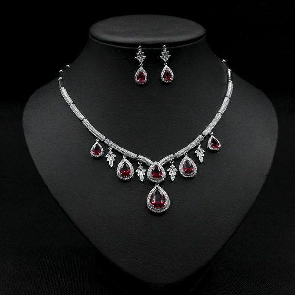 

water drop cubic zirconia stone earrings necklace jewelry set for women bridal wedding dinner dress dubai jewelry, Silver